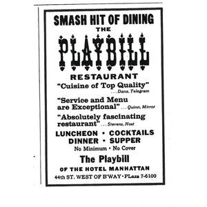 The Playbill Restaurant Hotel Manhattan NYC Advertisement 1950s Vintage Print Ad